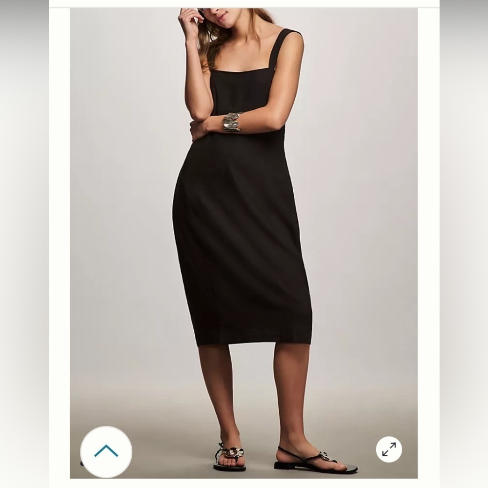 Anthropologie PILCRO black square neck tie back linen blend midi dress. Small